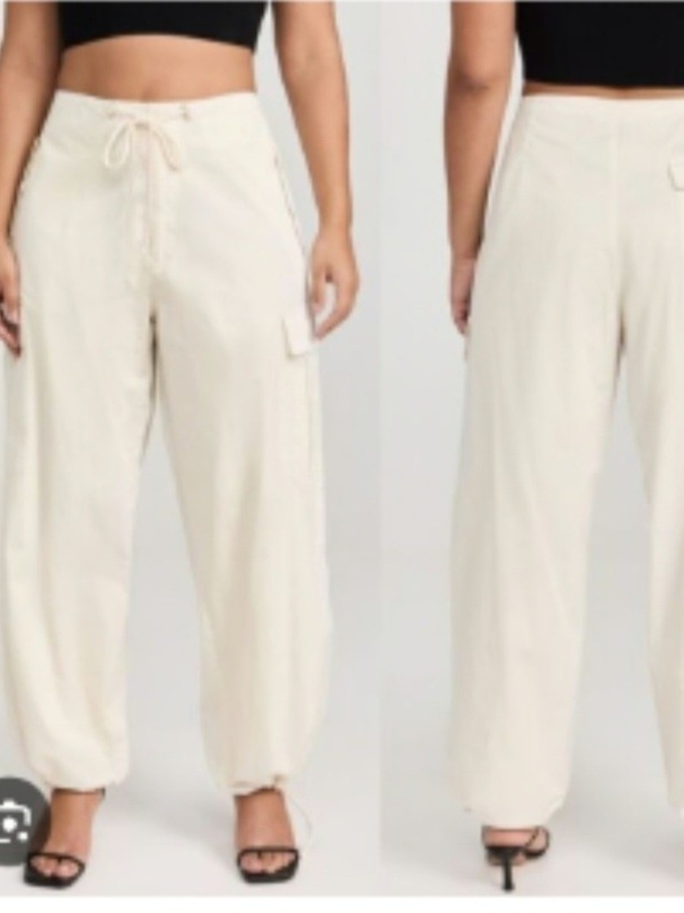 Good American Cloud White Parachute Cargo Flex Jogger Pants Cream GPP600P Size M